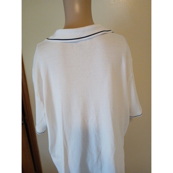 Jones New York Signature Women 2x White Polo/ Navy Trim Short Sleeve Cotton Top - Picture 11 of 14